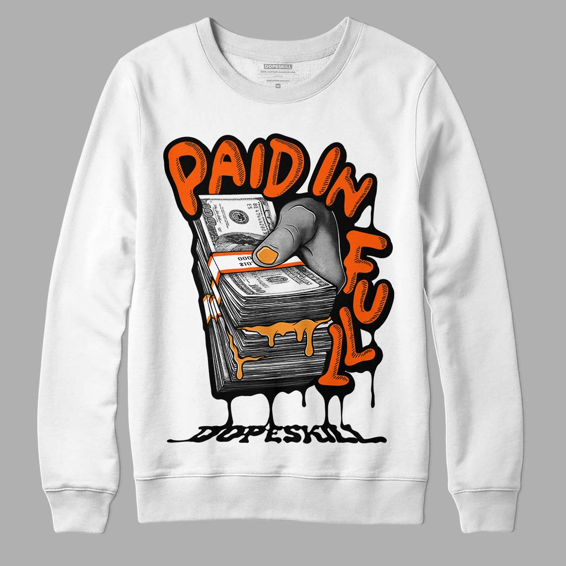 Brilliant Orange 12s DopeSkill Sweatshirt Paid In Full Graphic