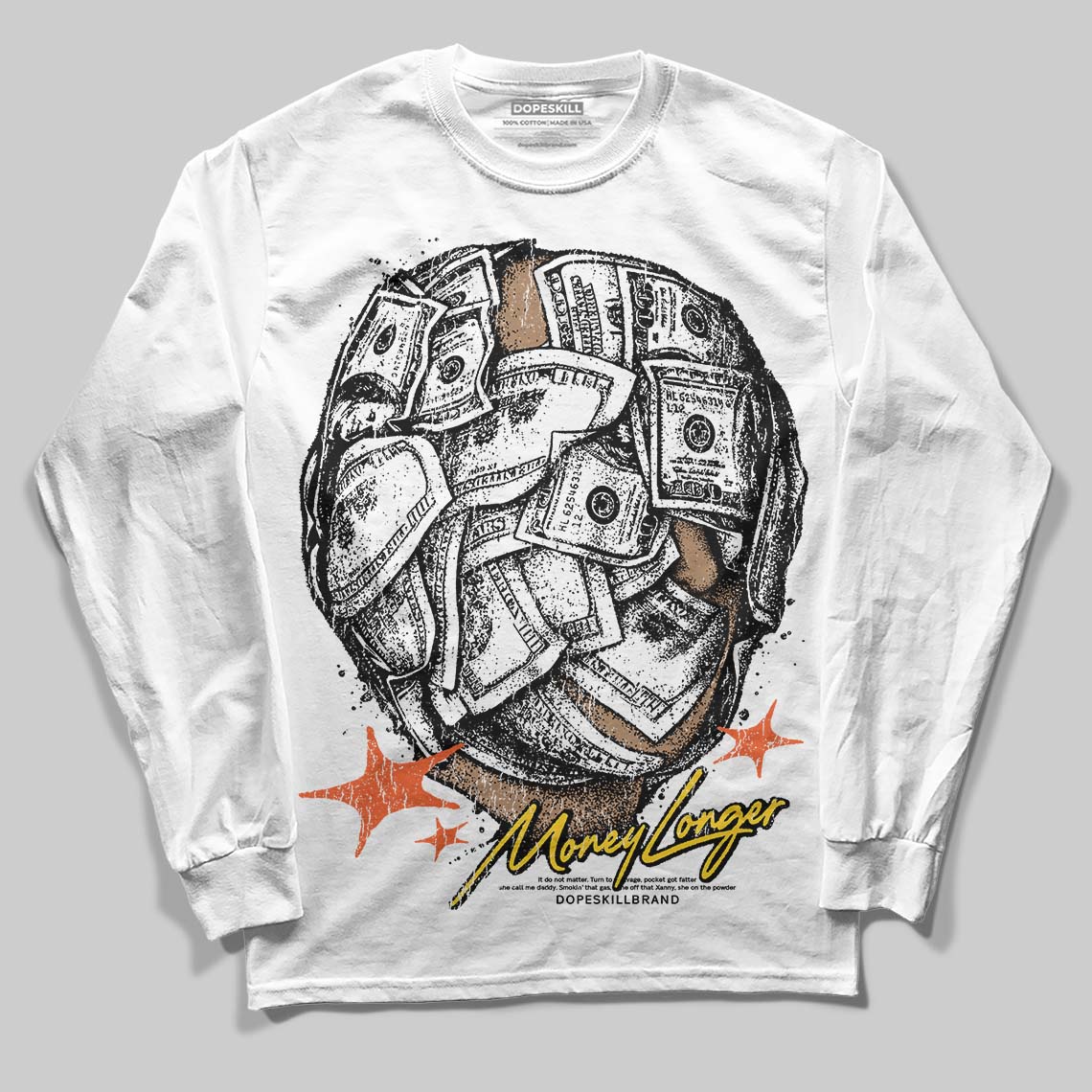 Yellow Collection DopeSkill Long Sleeve T-Shirt Money Longer Graphic