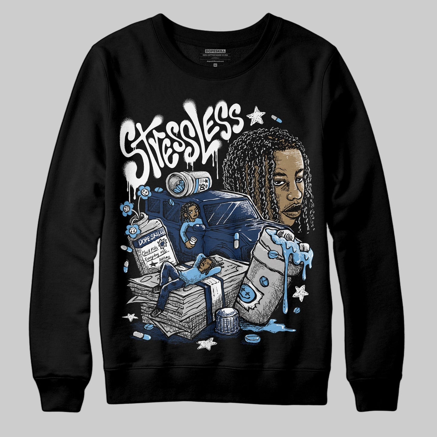Summit White Navy 4s DopeSkill Sweatshirt Stressless Graphic