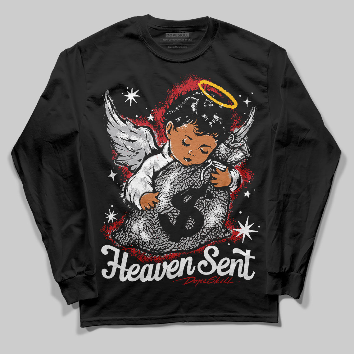 Black Cement 3s DopeSkill Long Sleeve T-Shirt Heaven Sent Graphic