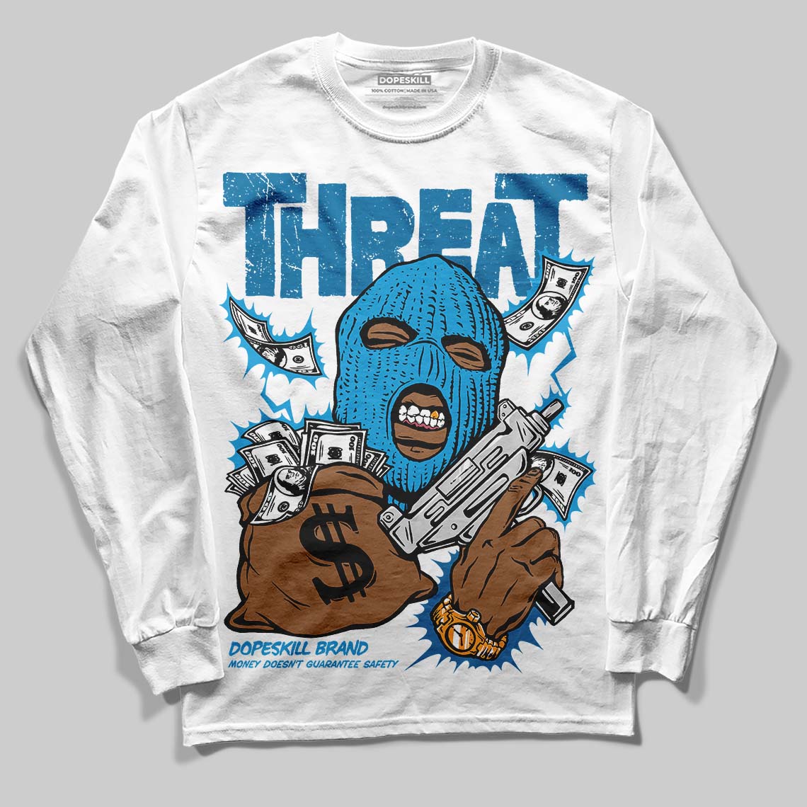 Military Blue 4s DopeSkill Long Sleeve T-Shirt Under Threat Graphic
