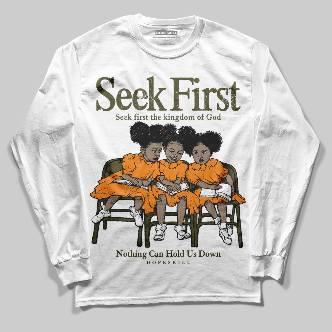 Olive Collection DopeSkill Long Sleeve T-Shirt New Seek First Graphic