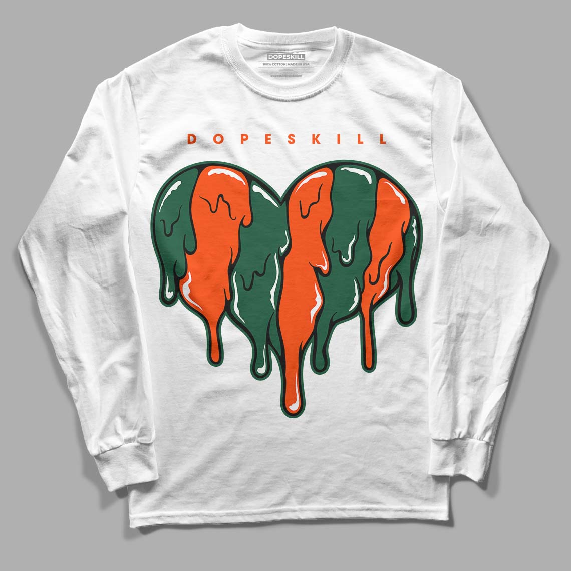 Dunk Low Team Dark Green Orange DopeSkill Long Sleeve T-Shirt Slime Drip Heart Graphic