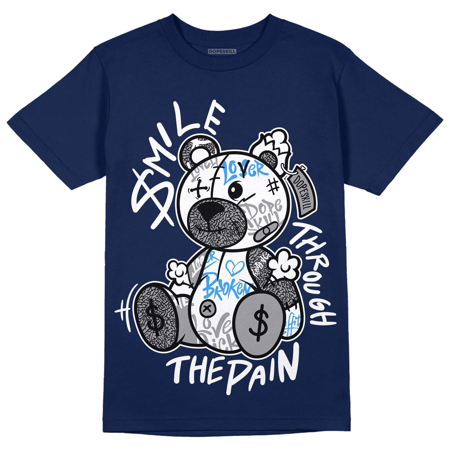 Midnight Navy 3s DopeSkill Navy T-shirt Smile Through The Pain Graphic