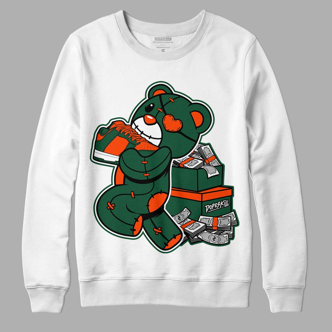 Dunk Low Team Dark Green Orange DopeSkill Sweatshirt Bear Steals Sneaker Graphic