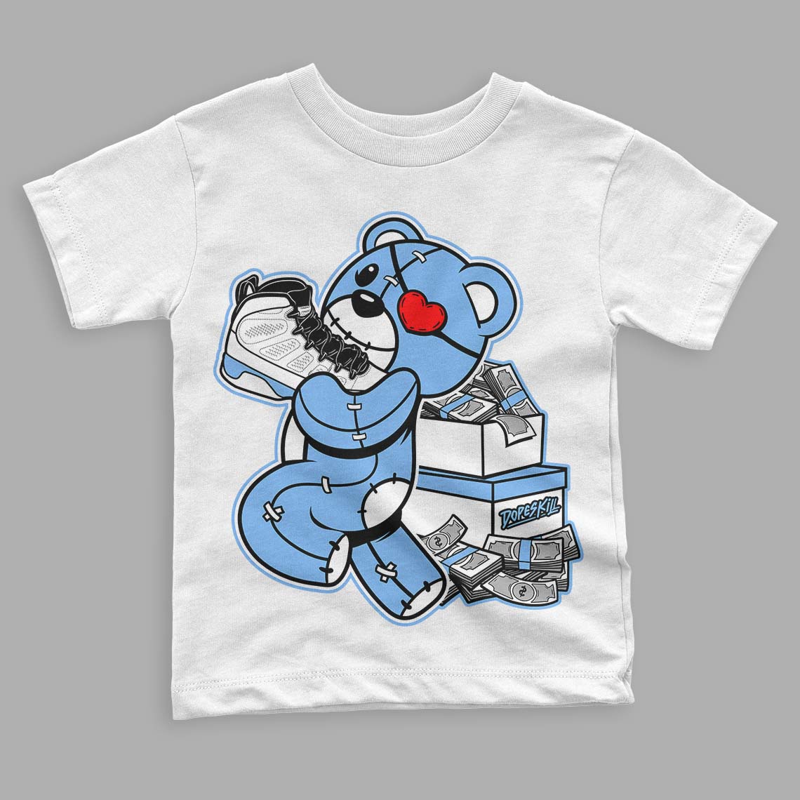 Powder Blue 9s DopeSkill Toddler Kids T-shirt Bear Steals Sneaker Graphic