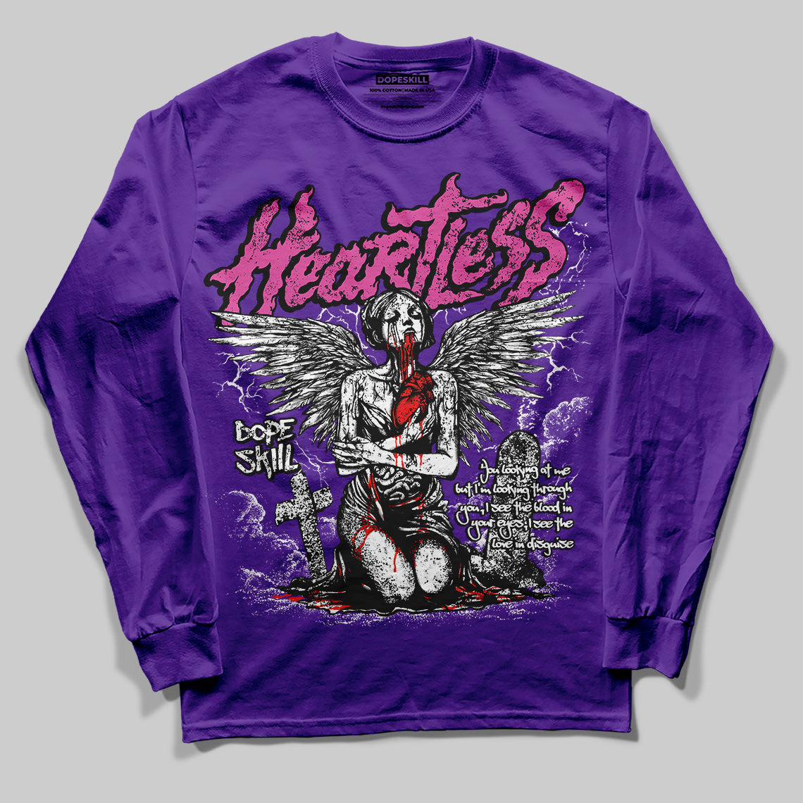 PURPLE Collection DopeSkill Purple Long Sleeve T-Shirt Heartless Graphic