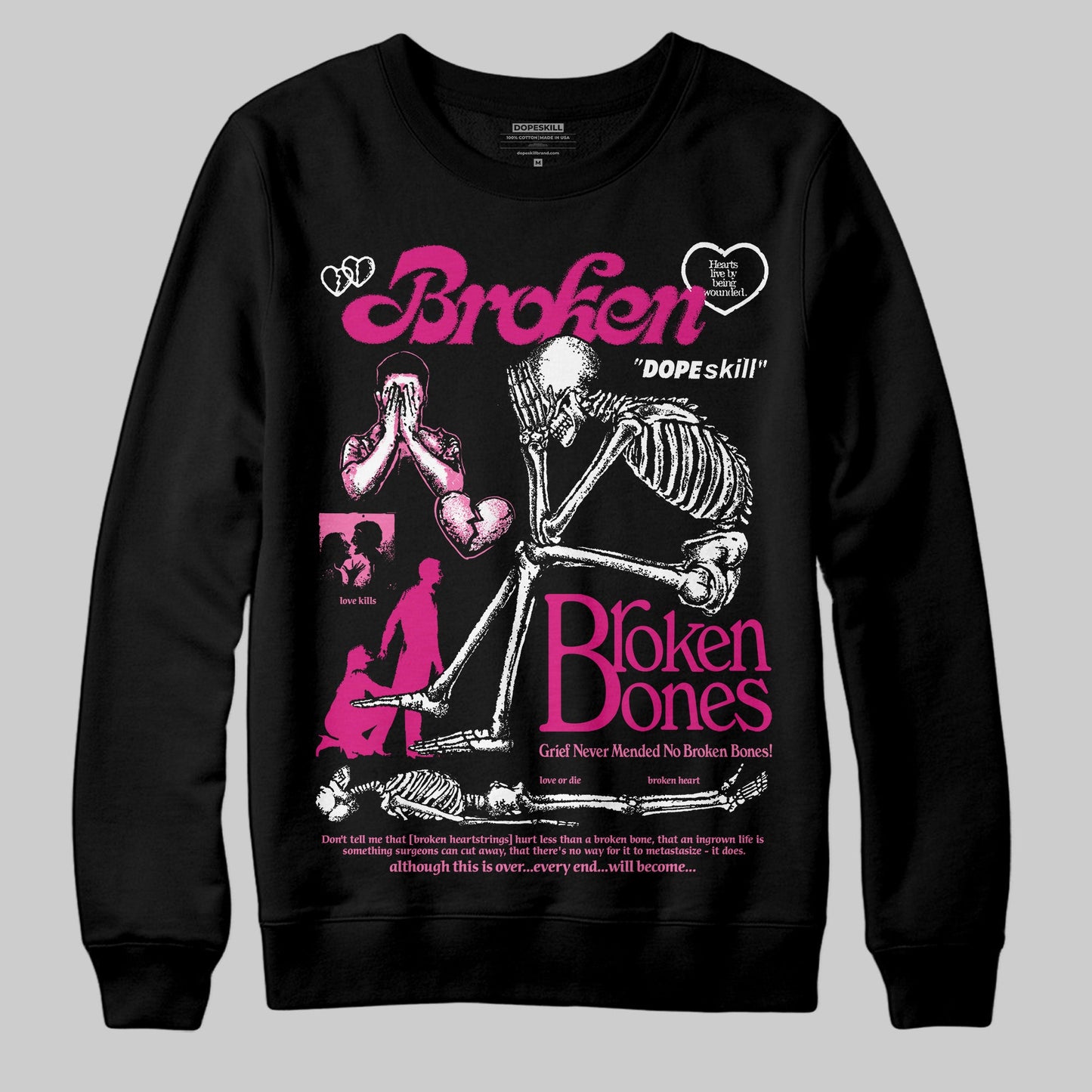 Rick RO Pink Leather Sneakers DopeSkill Sweatshirt Broken Bones Graphic