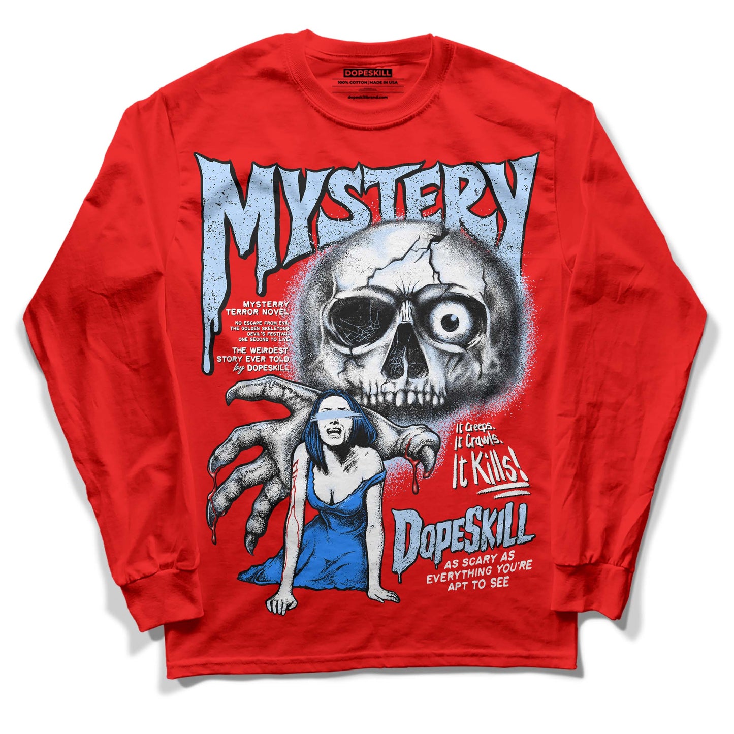 Cherry 11s DopeSkill Varsity Red Long Sleeve T-Shirt Mystery Ghostly Grasp Graphic