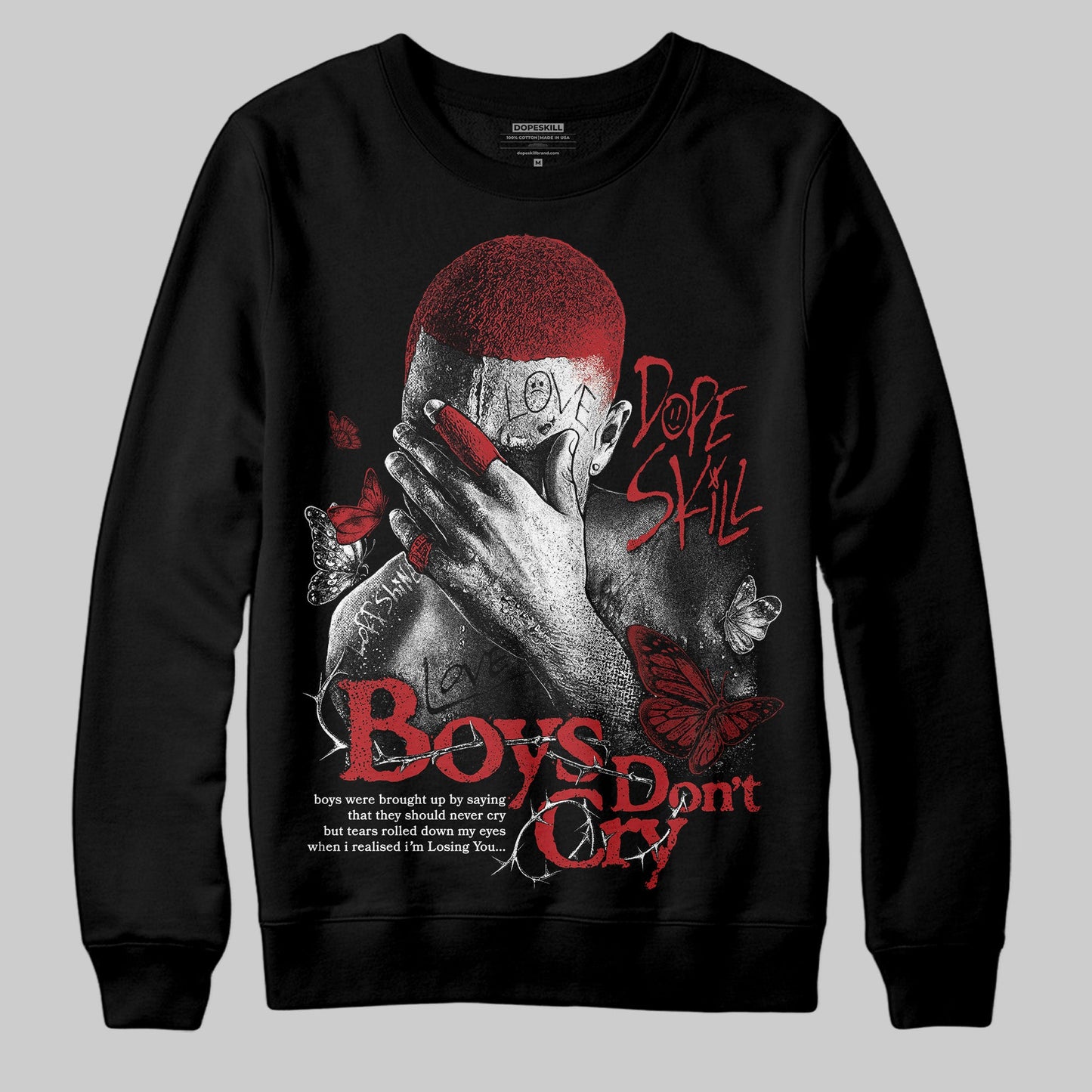 Flu Game 12s DopeSkill Sweatshirt Boys Don't Cry Graphic
