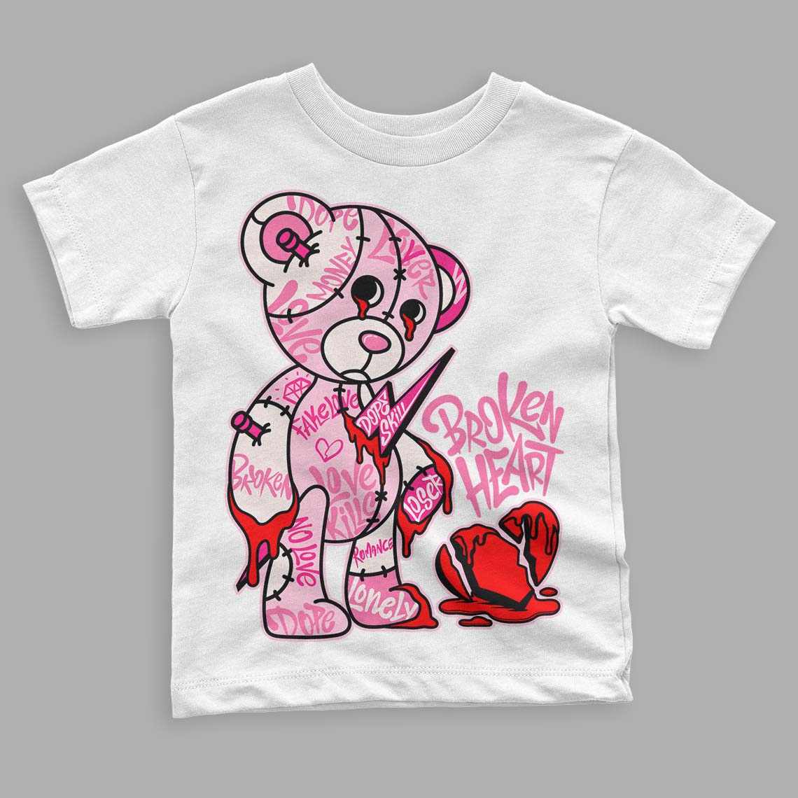 Dunk Low Pink Foam DopeSkill Toddler Kids T-shirt Broken Heart Graphic