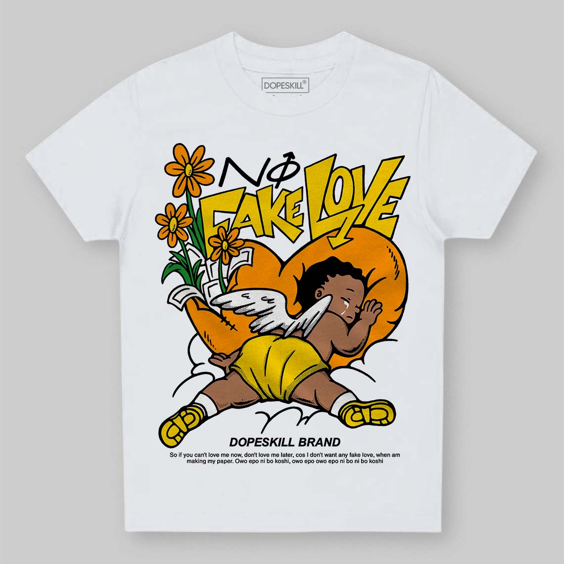 Yellow Ochre 6s DopeSkill Toddler Kids T-shirt No Fake Love Graphic