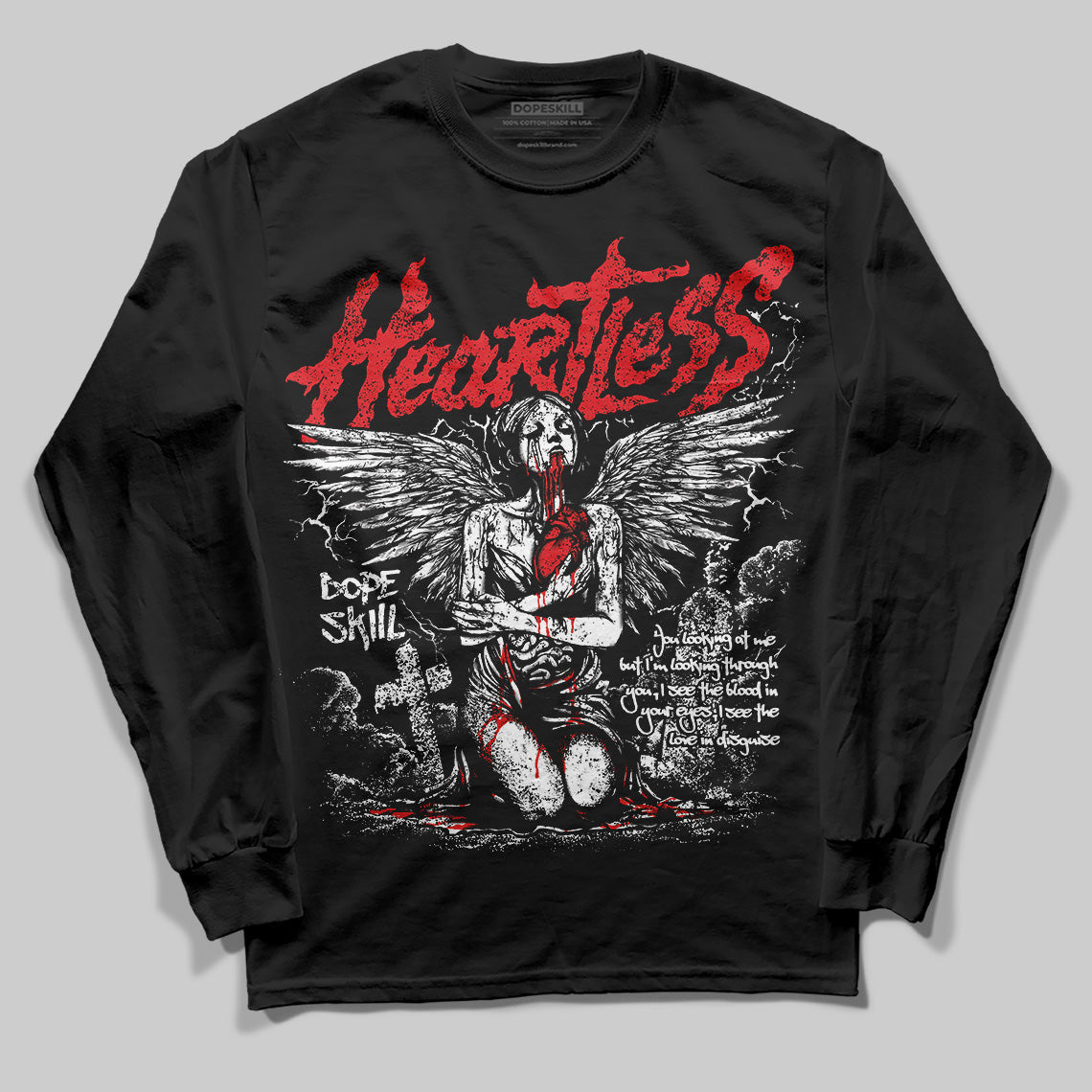Red Cement 4S DopeSkill Long Sleeve T-Shirt Heartless Graphic