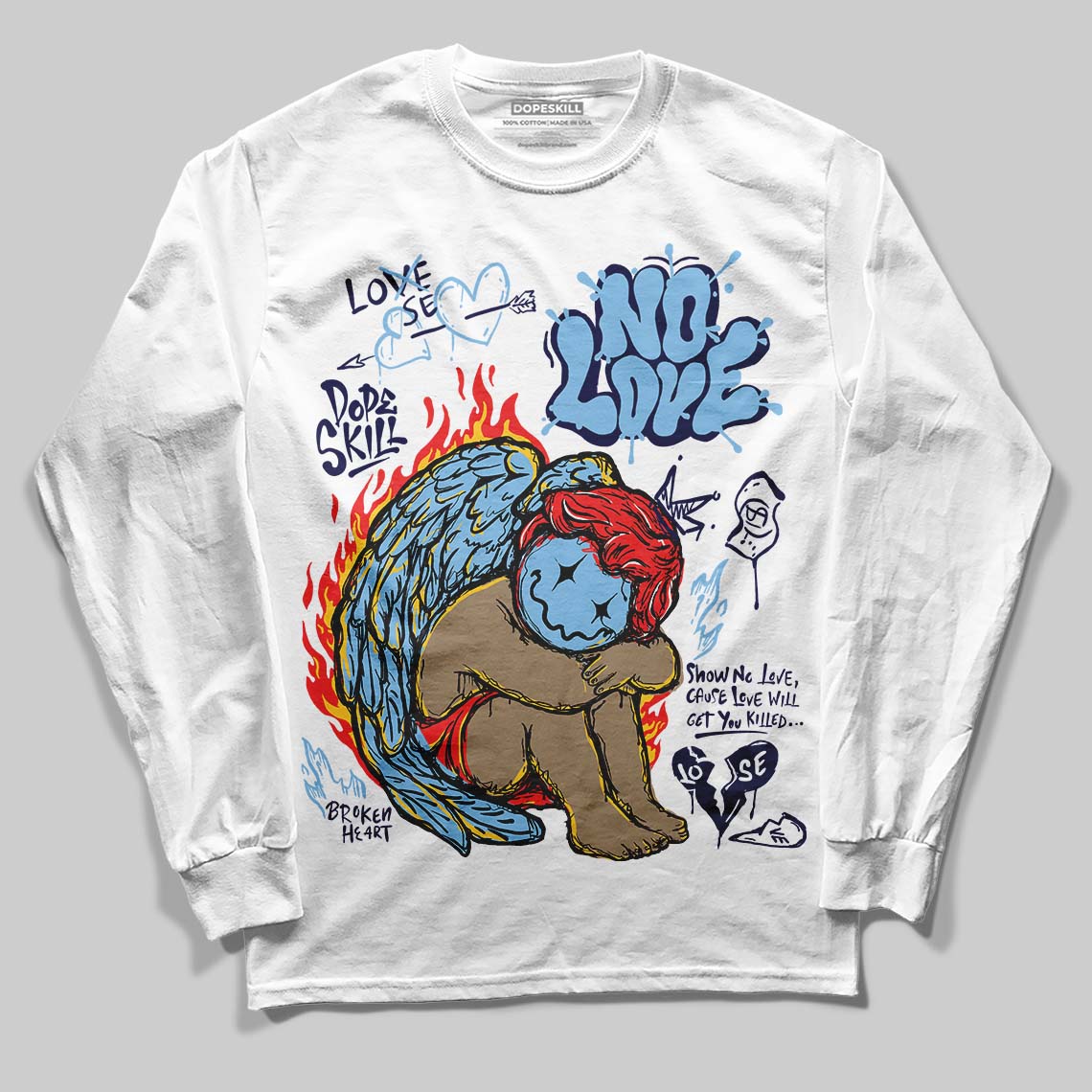 University Blue Collection DopeSkill Long Sleeve T-Shirt No Love Graphic