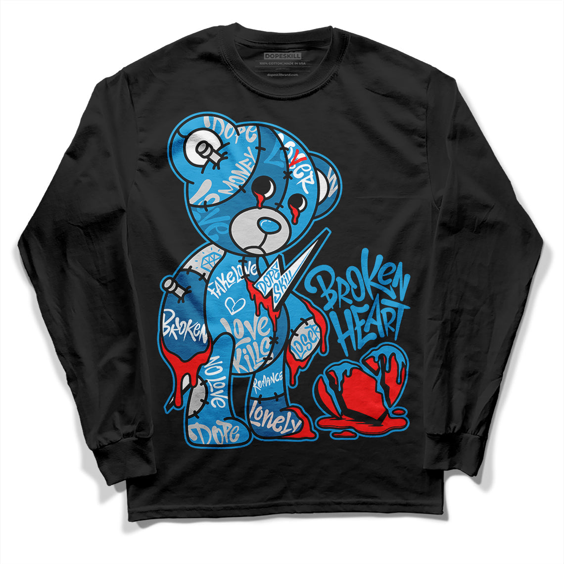 Military Blue 4s DopeSkill Long Sleeve T-Shirt Broken Heart Graphic