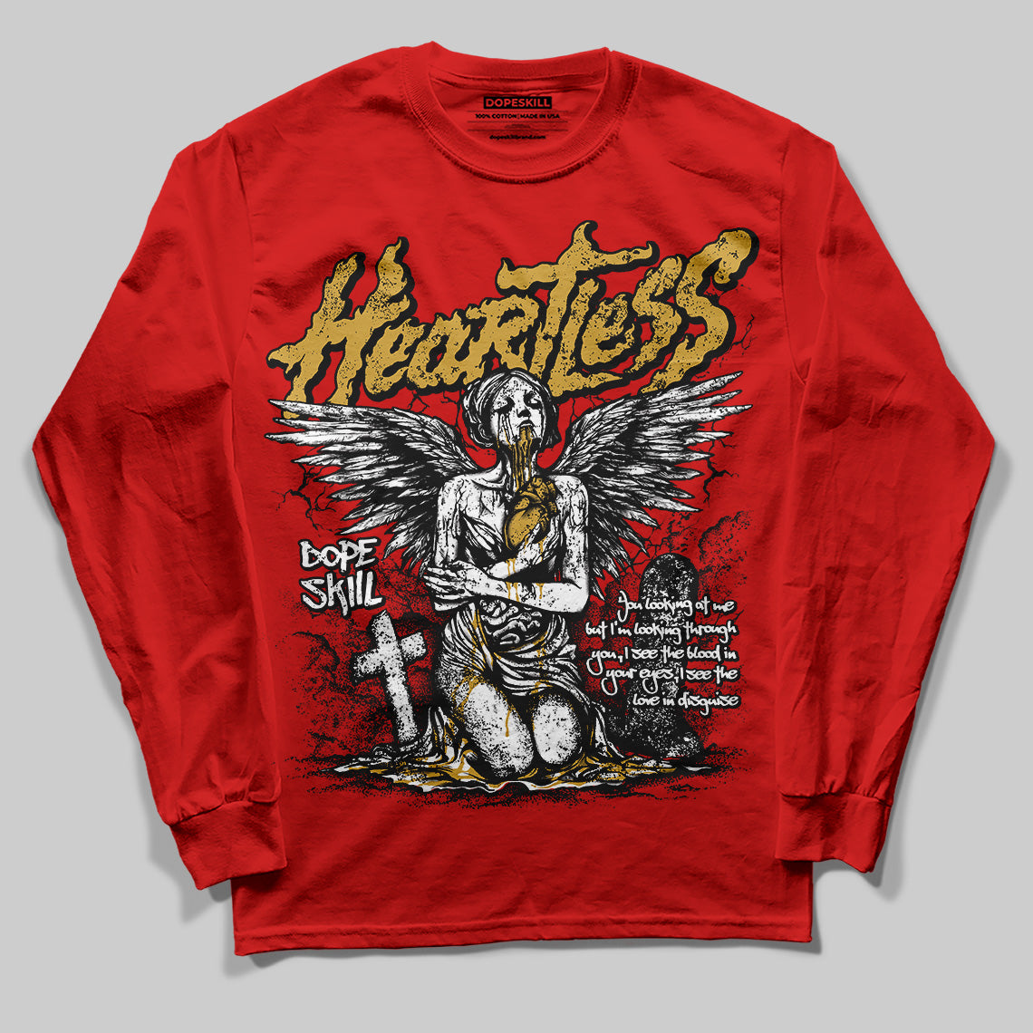 Red Collection DopeSkill Red Long Sleeve T-Shirt Heartless Graphic