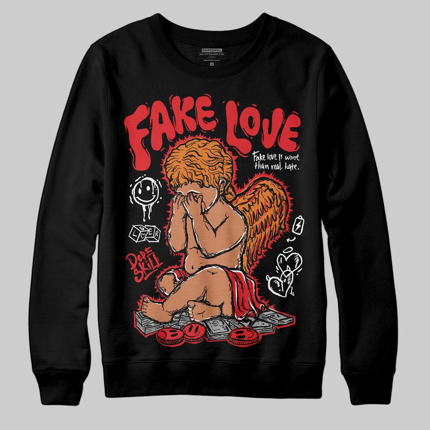 Red Cement 4S DopeSkill Sweatshirt False Love Graphic