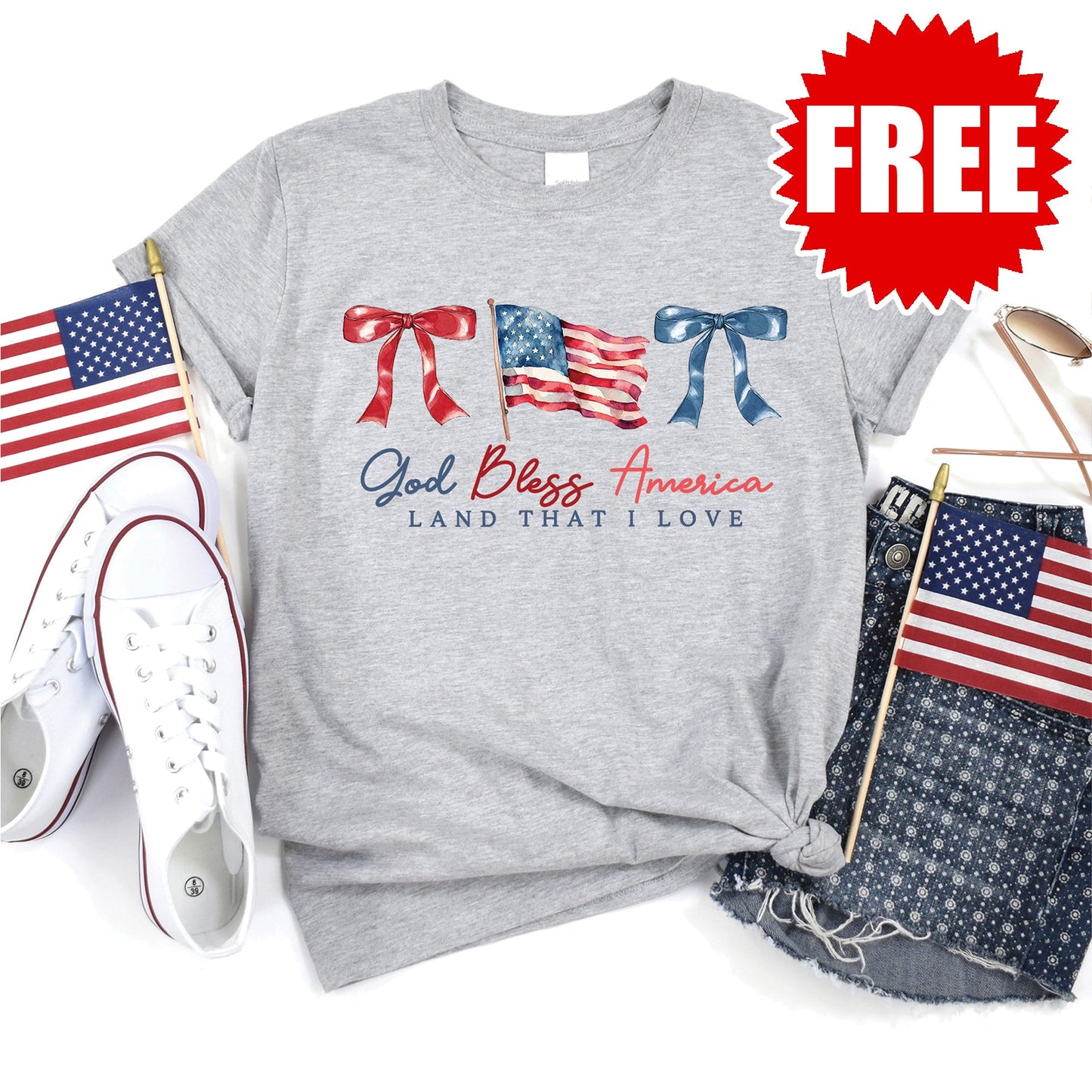 God Bless America Tee - Heather Grey - 0 Style003