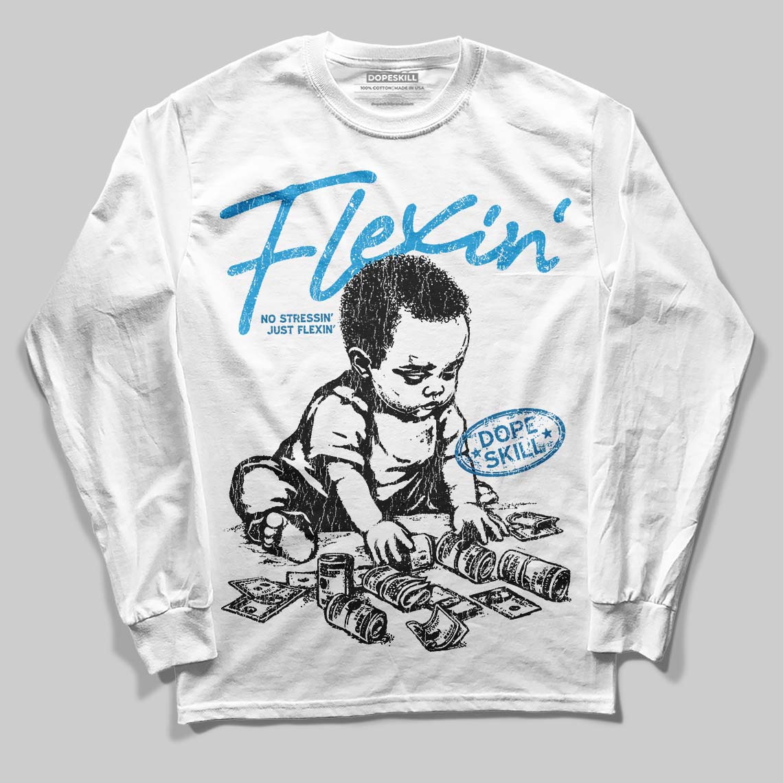 Military Blue 4s DopeSkill Long Sleeve T-Shirt Flexin' Graphic