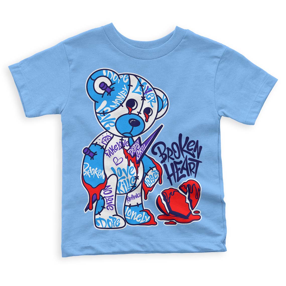 University Blue 6s DopeSkill Toddler Kids T-shirt Broken Heart Graphic - University Blue T-shirt