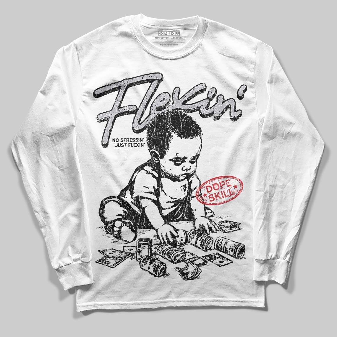White Cement 4s DopeSkill Long Sleeve T-Shirt Flexin' Graphic