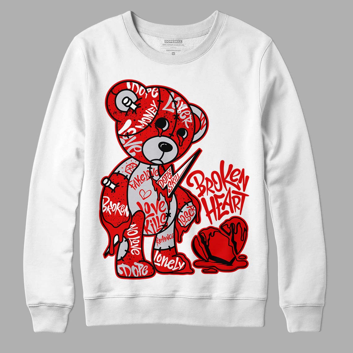 Red Cement 4S DopeSkill Sweatshirt Broken Heart Graphic