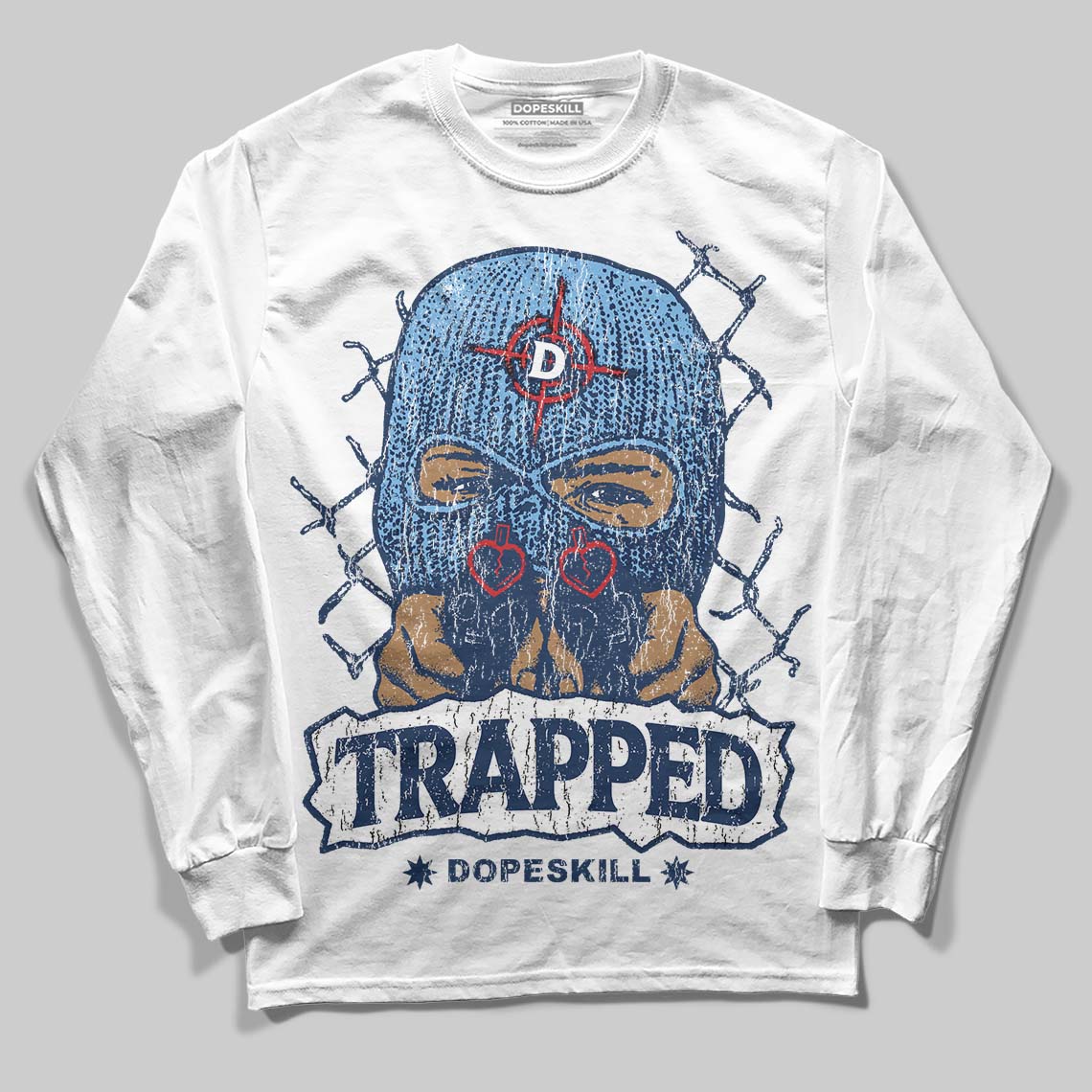 Summit White Navy 4s DopeSkill Long Sleeve T-Shirt New Trapped Graphic
