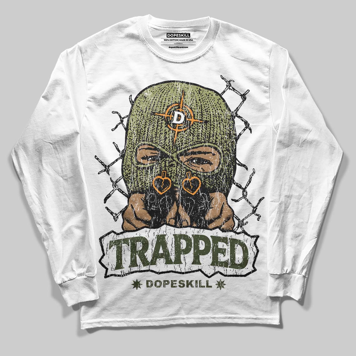 Olive Collection DopeSkill Long Sleeve T-Shirt New Trapped Graphic