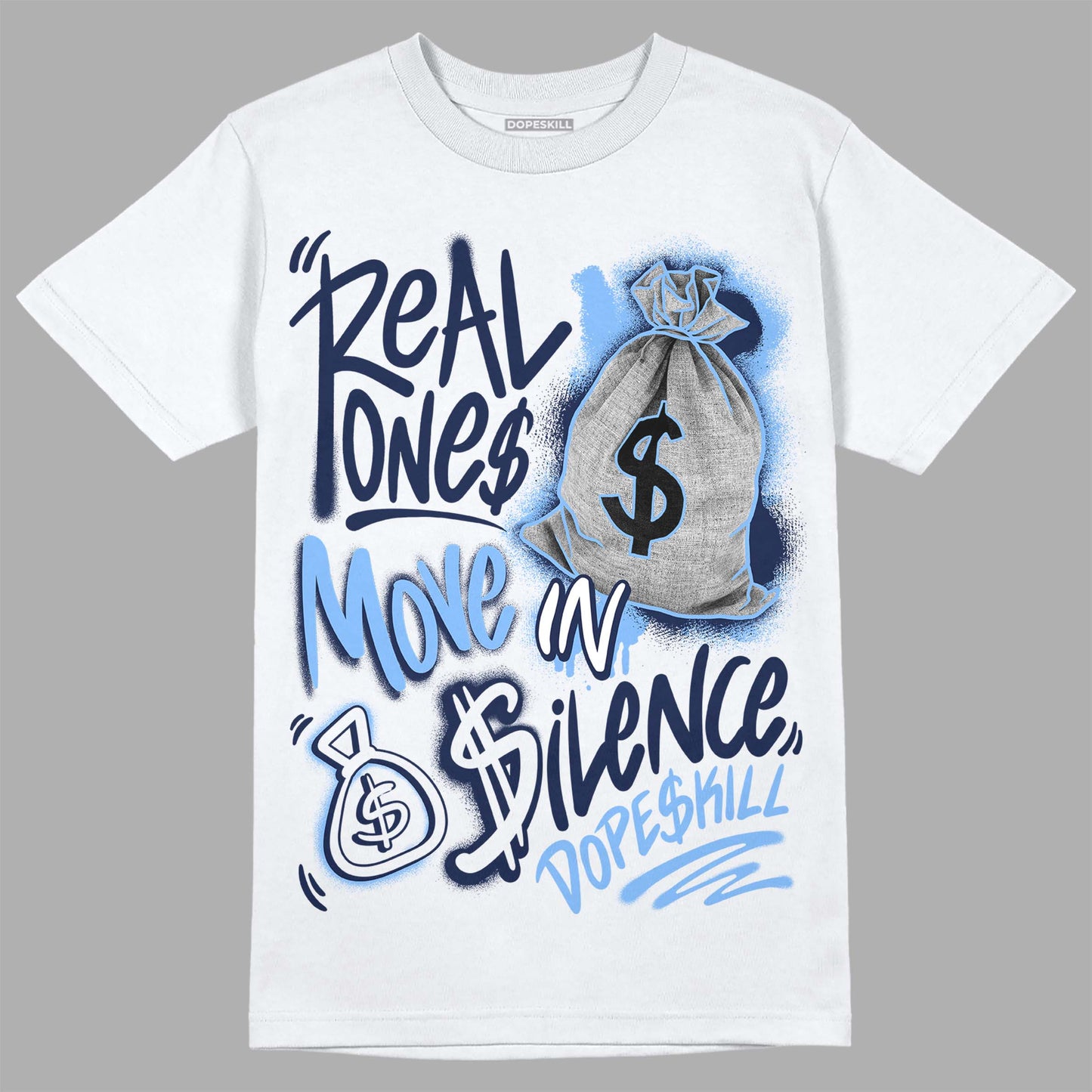 Midnight Navy 5s DopeSkill T-Shirt Real Ones Move In Silence Graphic