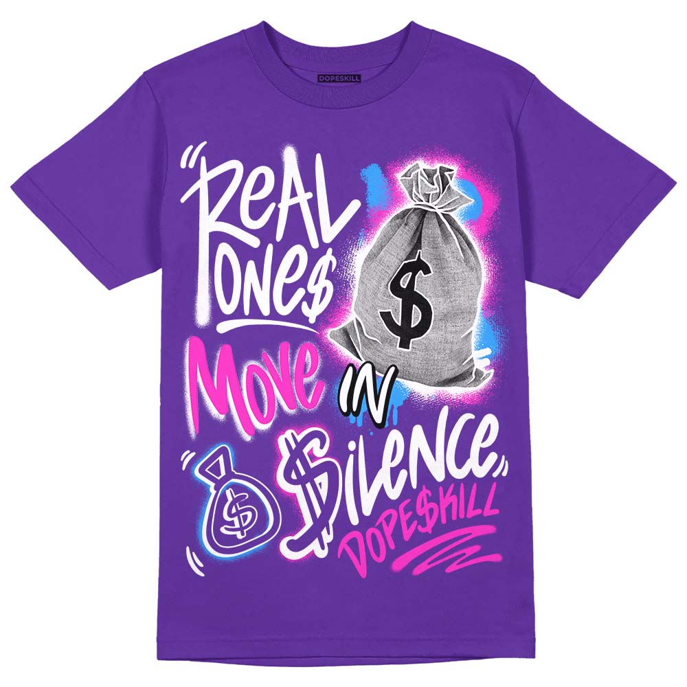 Dunk Purple Championship Court White DopeSkill Purple T-shirt Real Ones Move In Silence Graphic