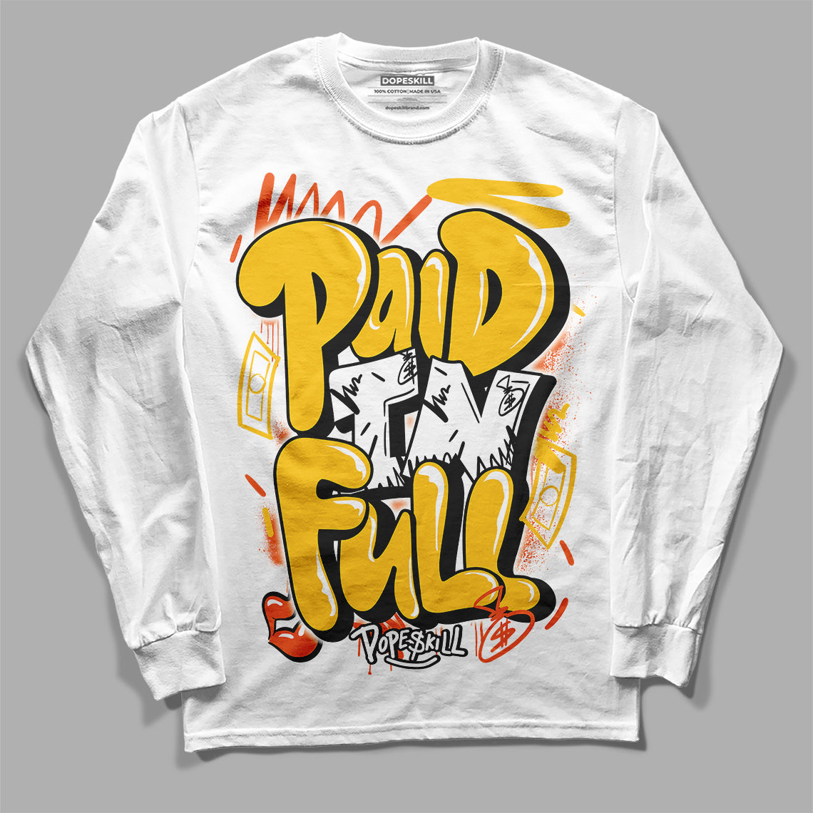 Yellow Collection DopeSkill Long Sleeve T-Shirt New Paid In Full Graphic