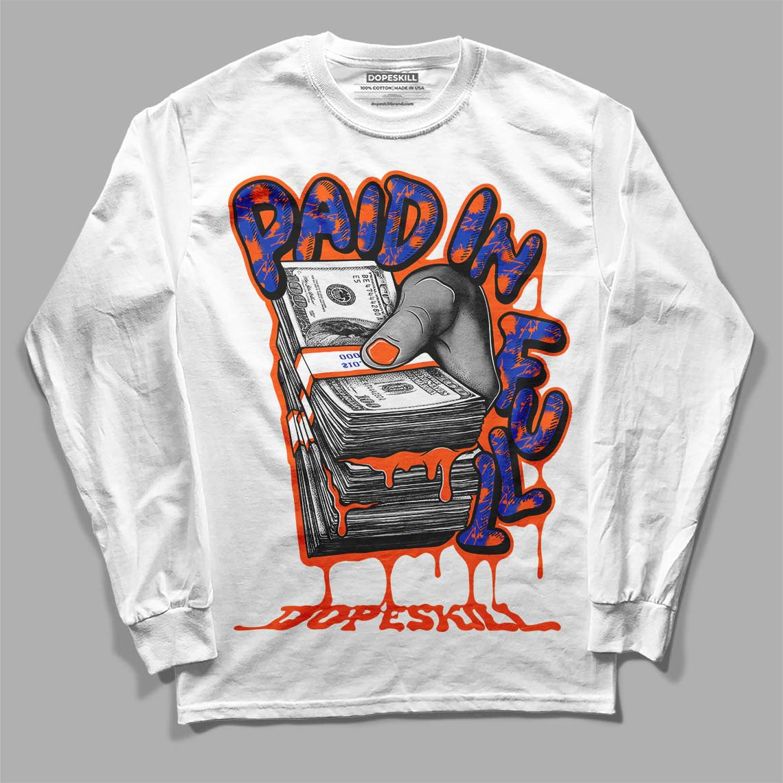 Dunk Low Futura Orange Blaze DopeSkill Long Sleeve T-Shirt Paid In Full Graphic