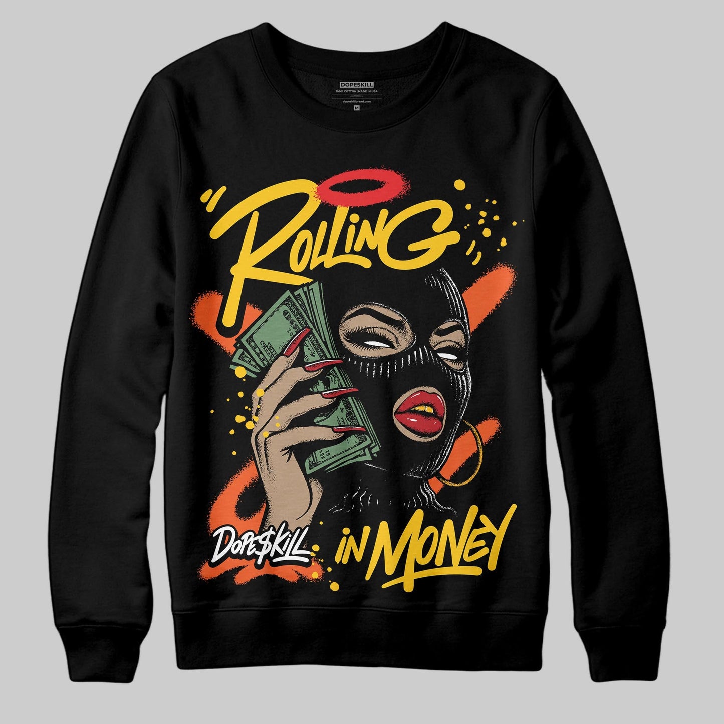 Yellow Collection DopeSkill Sweatshirt Rolling in Money Graphic