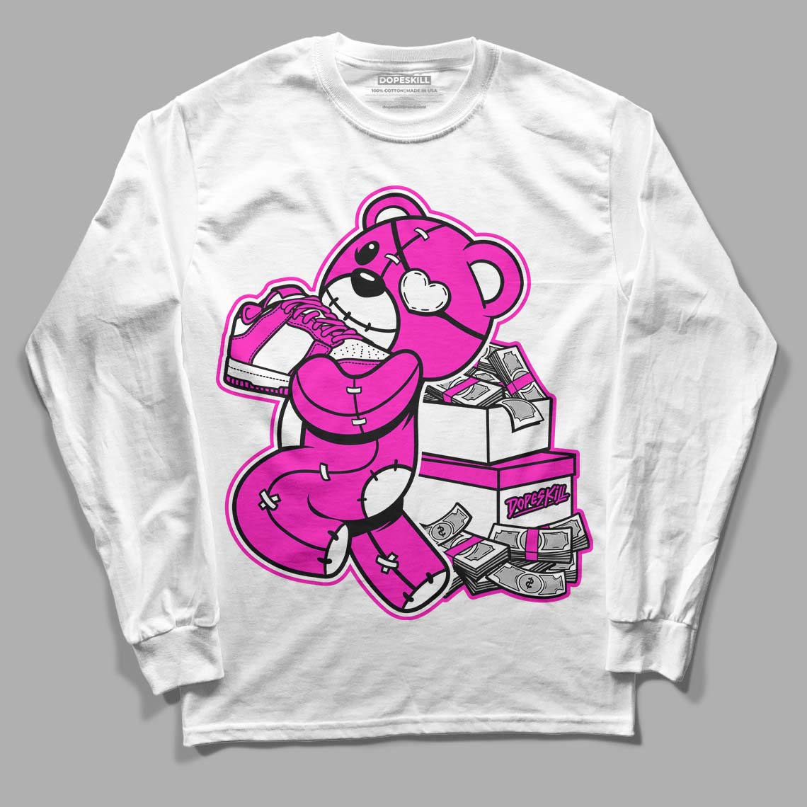 Dunk Low Active Fuchsia DopeSkill Long Sleeve T-Shirt Bear Steals Sneaker Graphic