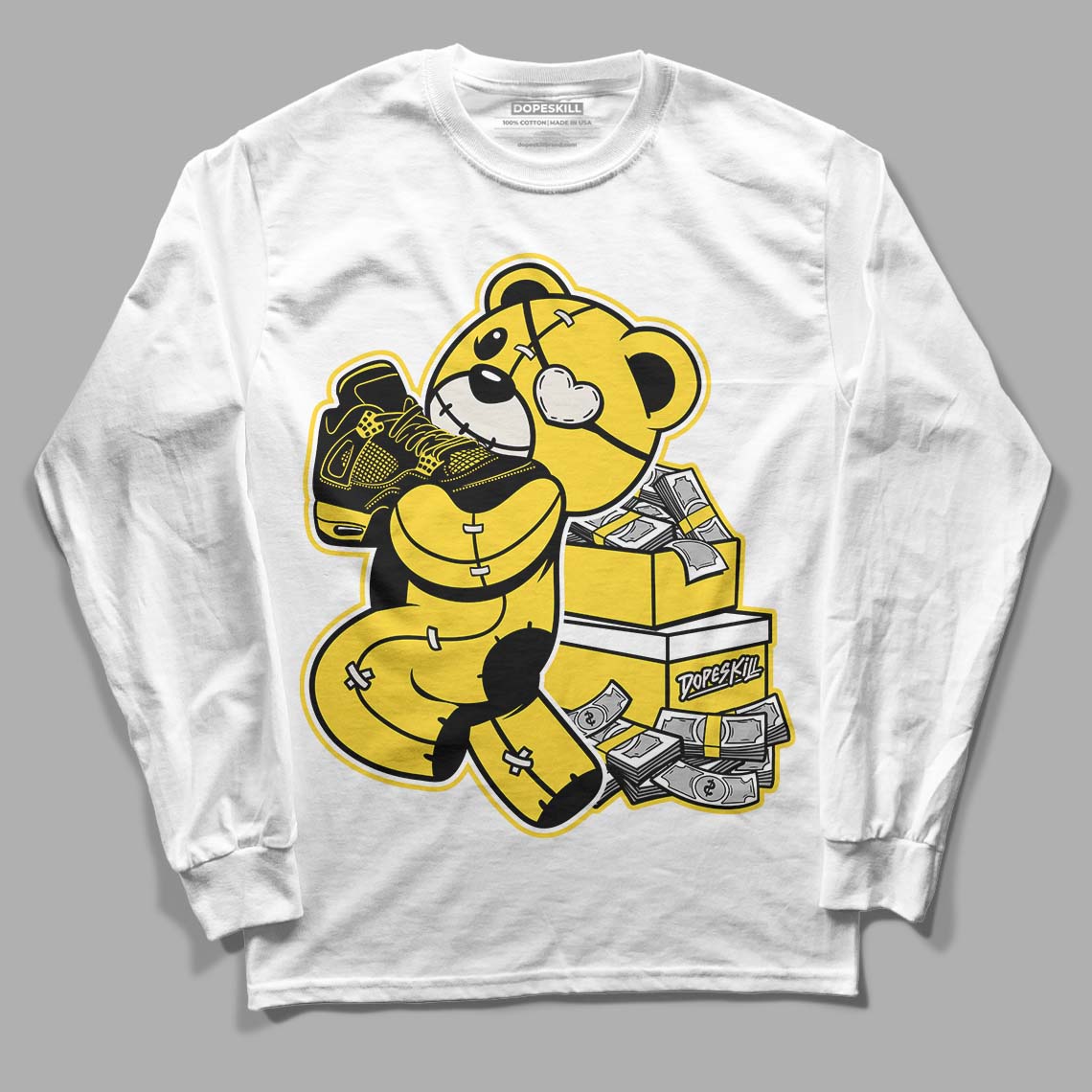 Black Tour Yellow AJ 4 Thunder DopeSkill Long Sleeve T-Shirt Bear Steals Sneaker Graphic