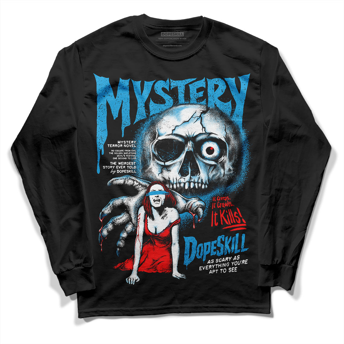 Military Blue 4s DopeSkill Long Sleeve T-Shirt Mystery Ghostly Grasp Graphic