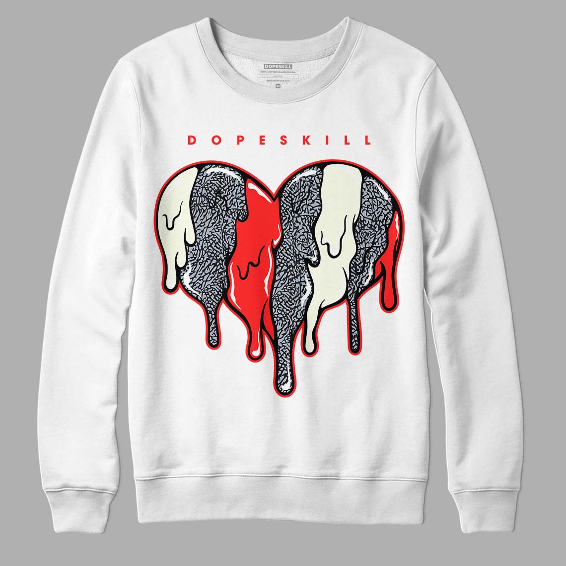 White Cement Reimagined 3s DopeSkill Sweatshirt Slime Drip Heart Graphic