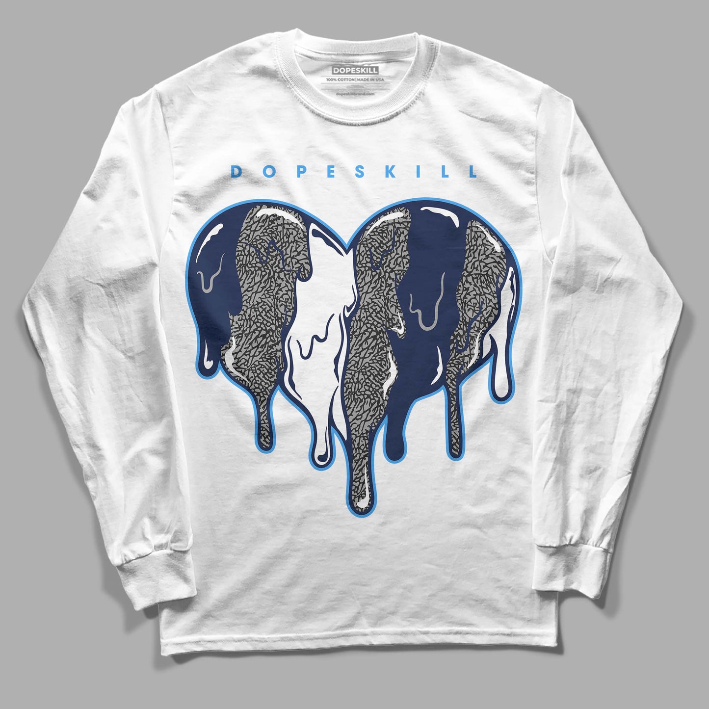Midnight Navy 3s DopeSkill Long Sleeve T-Shirt Slime Drip Heart Graphic