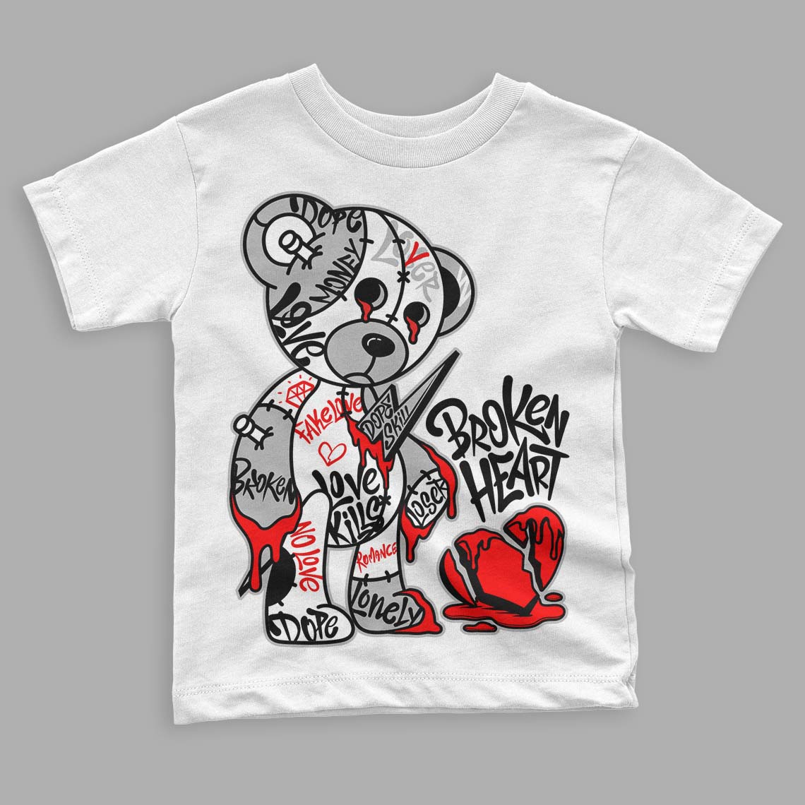 Panda White Black Dunk Low DopeSkill Toddler Kids T-shirt Broken Heart Graphic