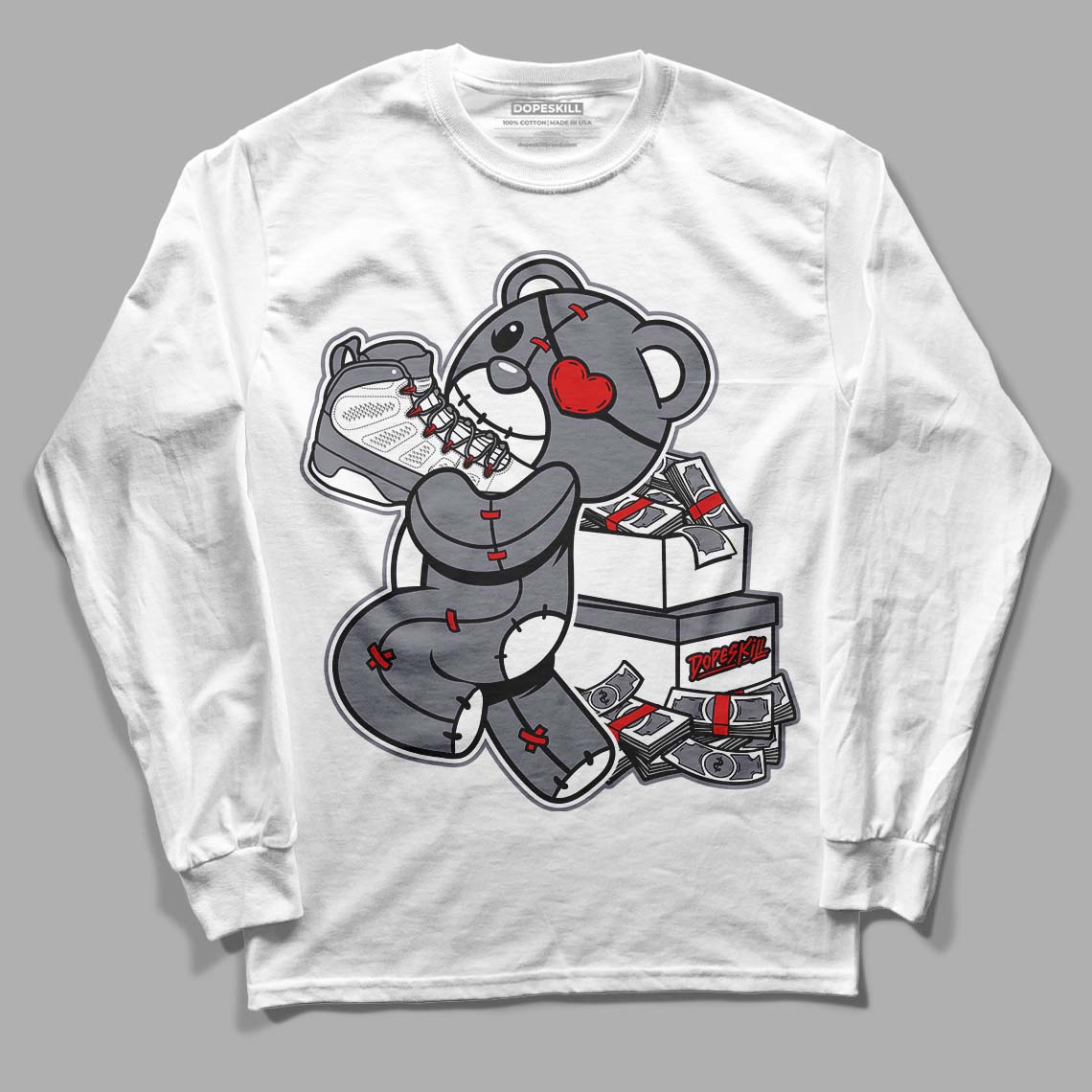 Fire Red 9s DopeSkill Long Sleeve T-Shirt Bear Steals Sneaker Graphic