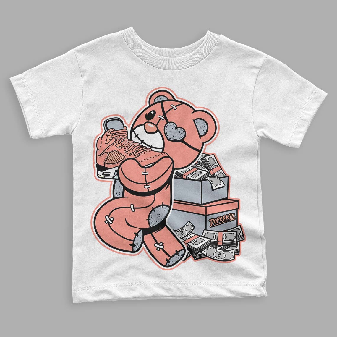 Crimson Bliss 5s DopeSkill Toddler Kids T-shirt Bear Steals Sneaker Graphic