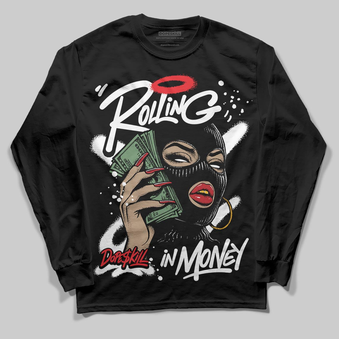 Black and White Collection DopeSkill Long Sleeve T-Shirt Rolling in Money Graphic