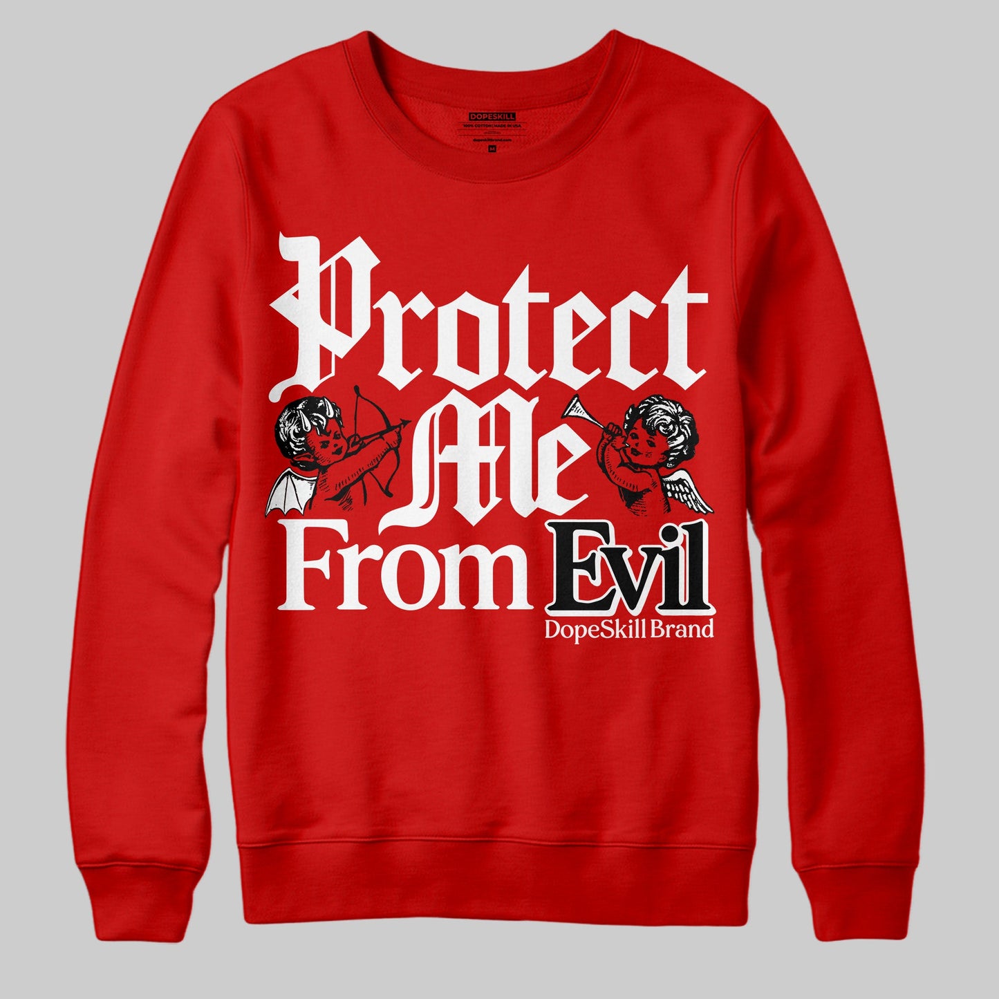 Bred Velvet 11s DopeSkill Red Sweatshirt Protect Me From Evil Graphic