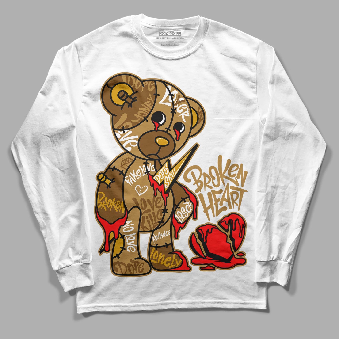 Wheat 13s DopeSkill Long Sleeve T-Shirt Broken Heart Graphic