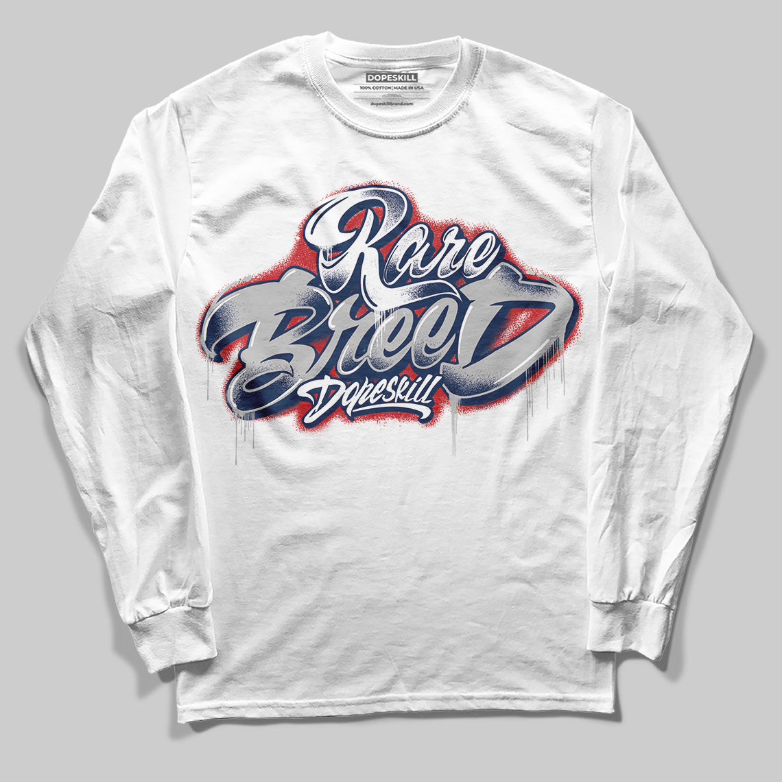 Summit White Navy 4s DopeSkill Long Sleeve T-Shirt Rare Breed Type Graphic
