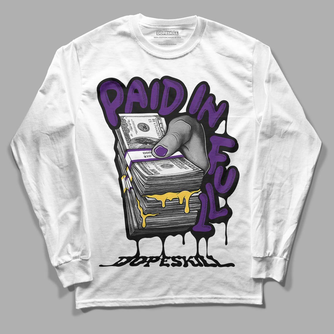 Field Purple 12s DopeSkill Long Sleeve T-Shirt Paid In Full Graphic