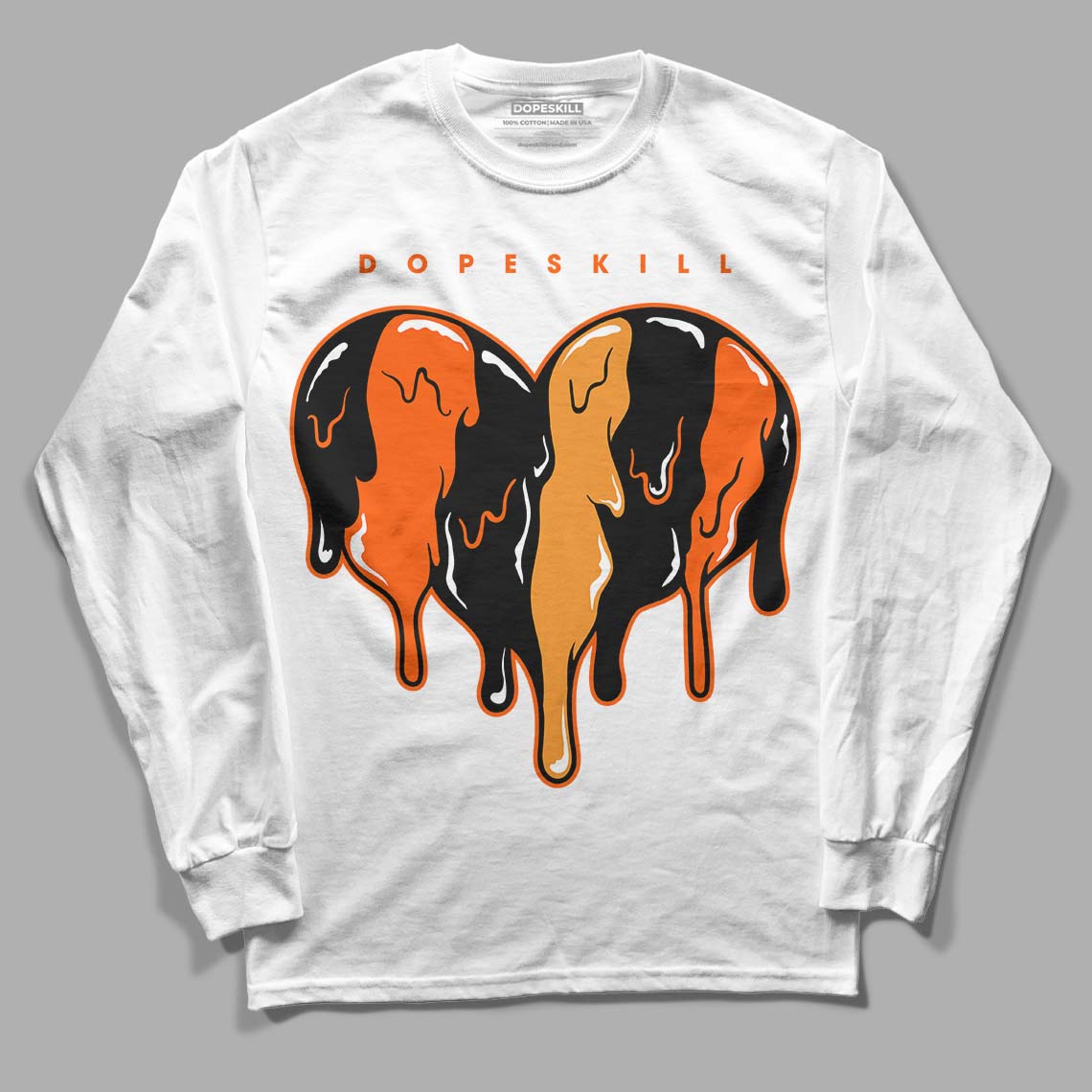 Brilliant Orange 12s DopeSkill Long Sleeve T-Shirt Slime Drip Heart Graphic