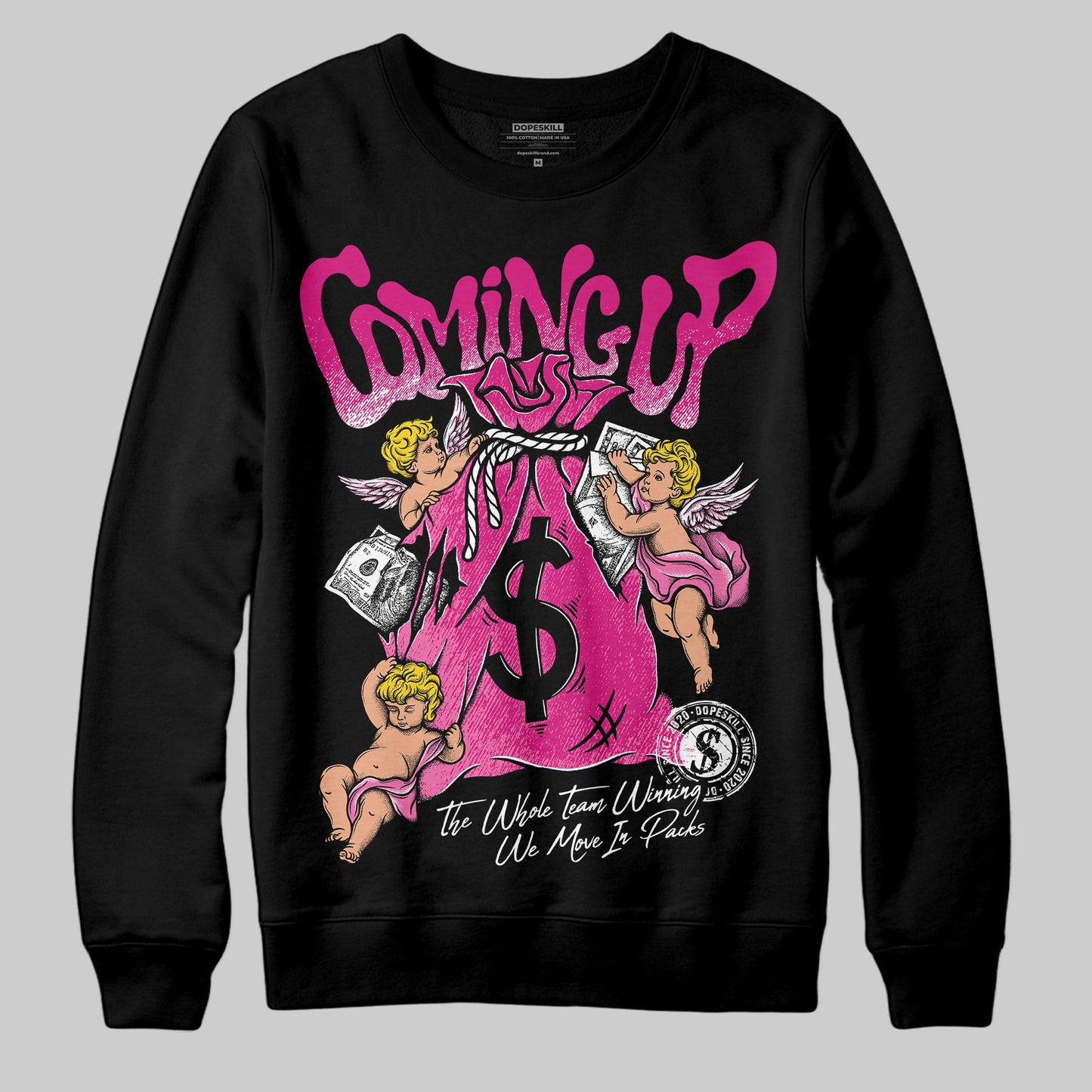 Rick RO Pink Leather Sneakers DopeSkill Sweatshirt Money Bag Coming Up Graphic