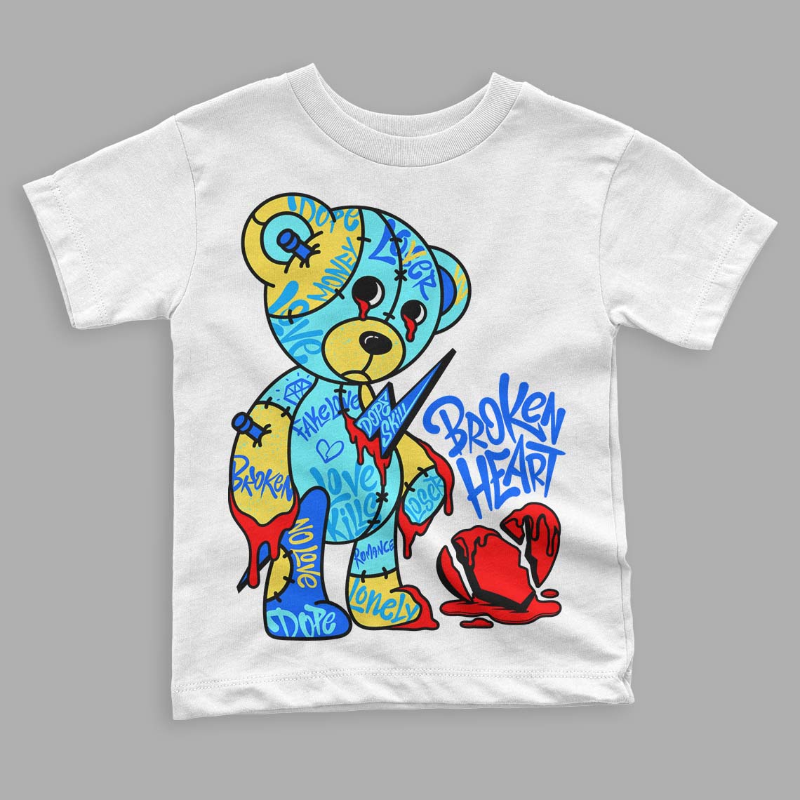 Aqua 5s DopeSkill Toddler Kids T-shirt Broken Heart Graphic