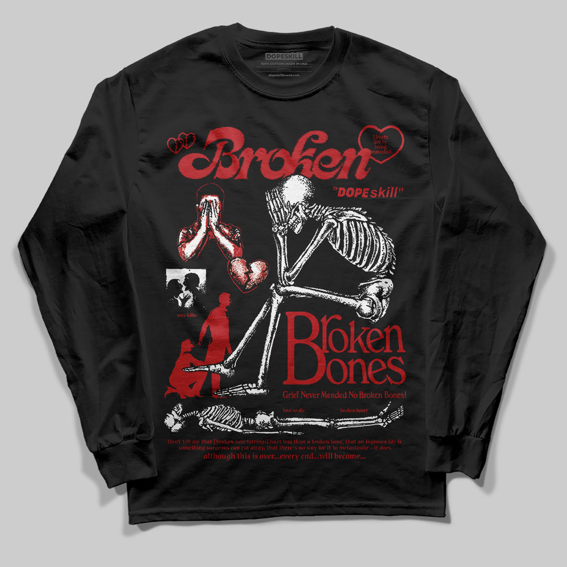 Flu Game 12s DopeSkill Long Sleeve T-Shirt Broken Bones Graphic